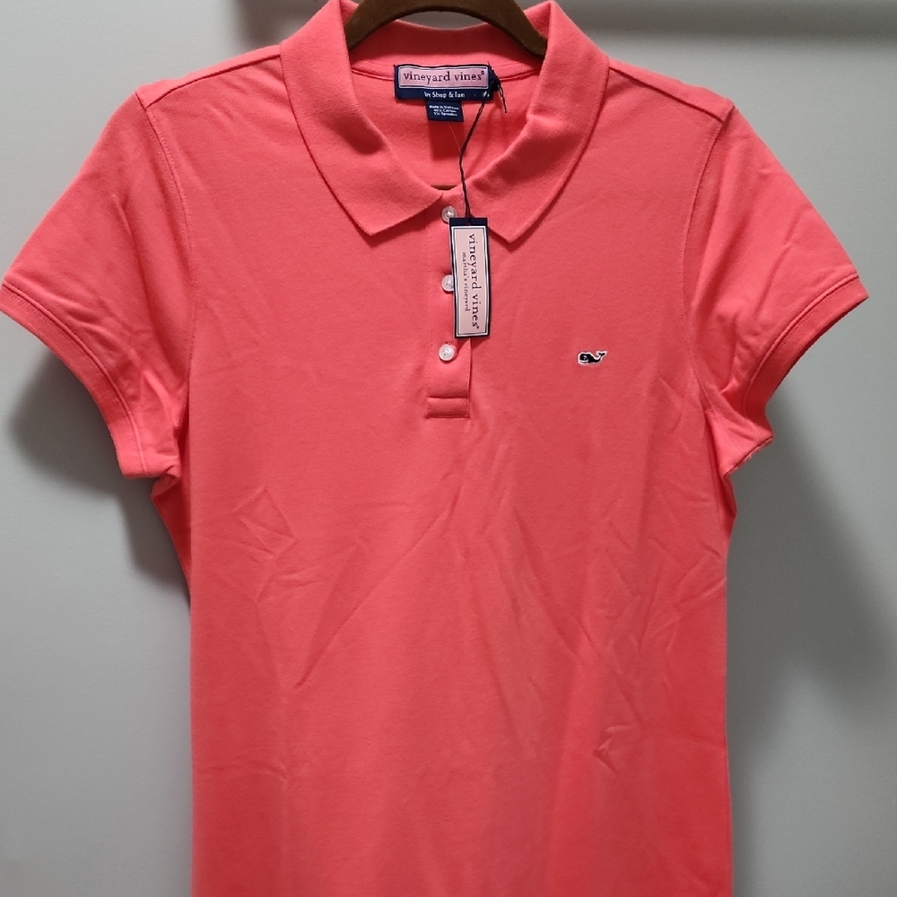 Vineyard Vines Pink Fitted Polo Mini Dress, Size Large, Parrot Pink